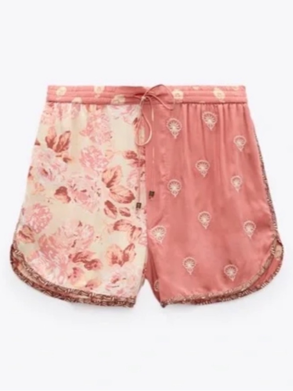 NWT ZARA SATIN TWO TONE SEASHELL FLORAL SHORTS M